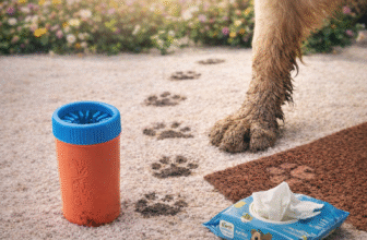 Dog muddy paws stepping onto clean floor indoors