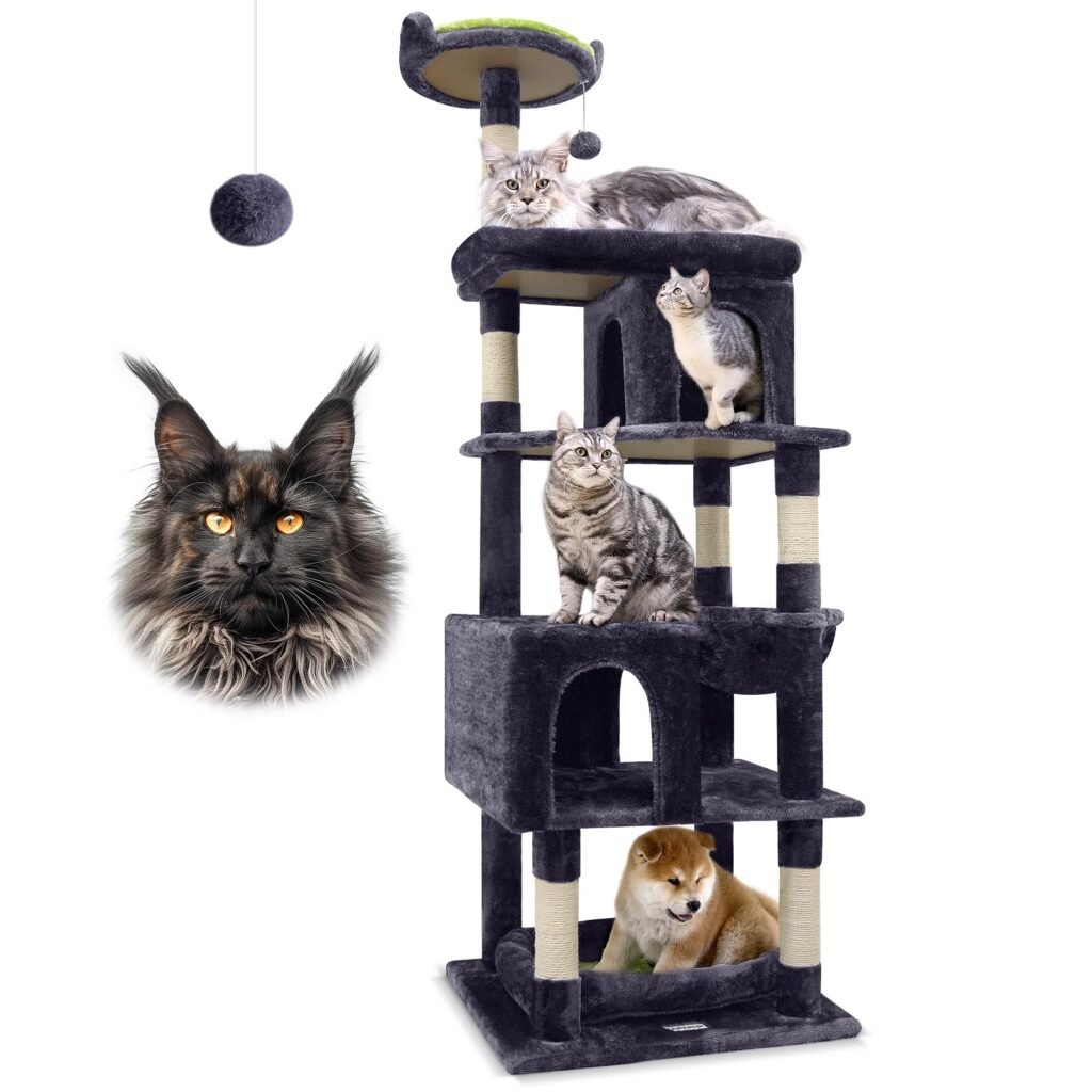 Heavy-duty cat trees for large breeds with multiple wide platforms and thick sisal posts